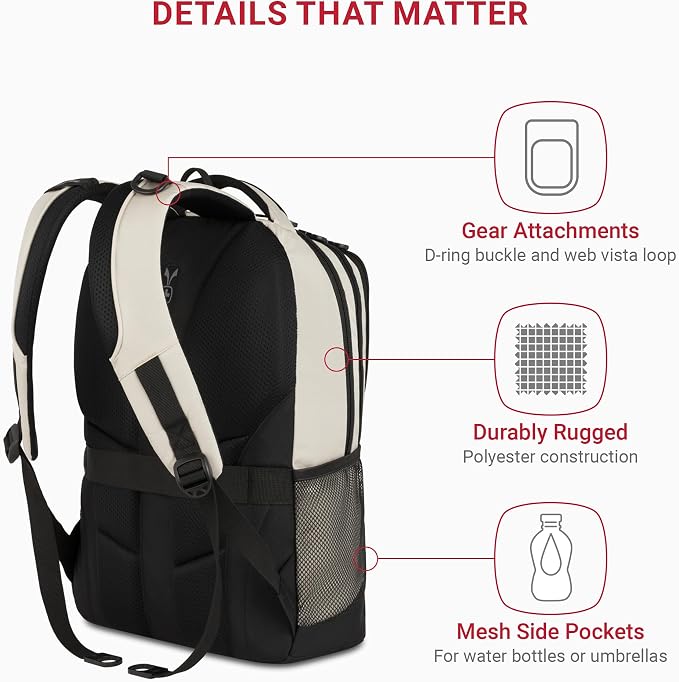 SwissGear Cecil 5505 Laptop Backpack, Cream/Black - Image 3