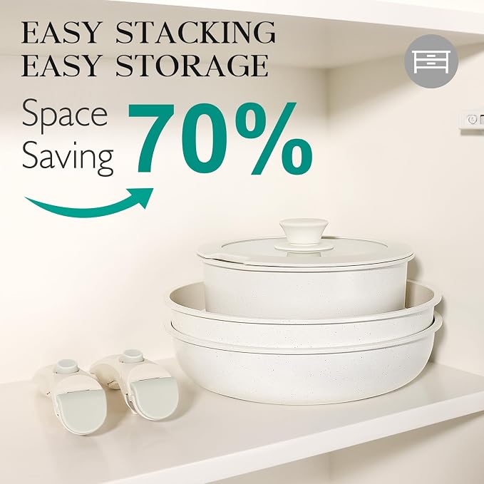 GiPP 5Pcs Pots and Pans Set Non Stick, Cookware Sets Nonstick Detachable Handle - Image 2