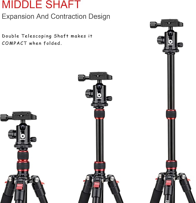 BONFOTO B690A Camera Tripod for Travel, Lightweight Aluminum Portable DSLR - Image 2