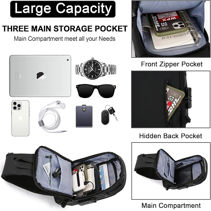 Sling Bag for Men Anti-theft USB Crossbody Shoulder Backpack Purse Waterproof - Image 4