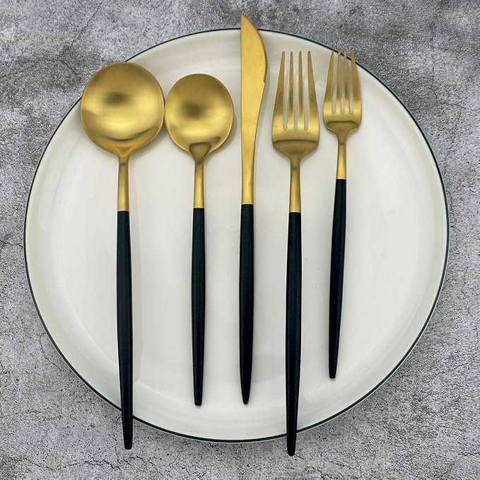 Gugrida 5-Piece 18/10 Stainless Steel Matte Gold Silverware Set, Kitchen - Image 4