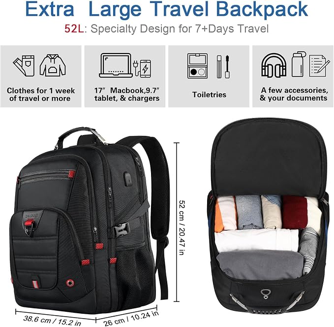 Z-MGKISS Extra Large Travel Backpack, 52L TSA Backpack 17.3 Inch, Anti-Theft 17 - Image 2