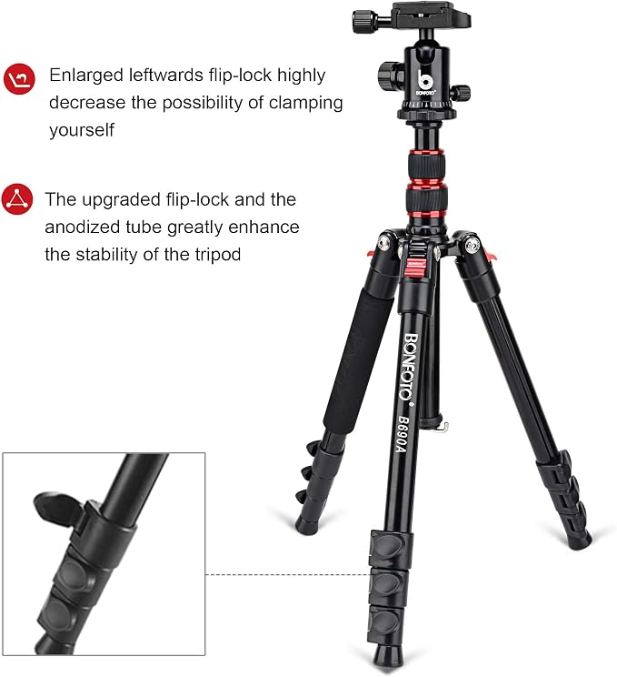 BONFOTO B690A Camera Tripod for Travel, Lightweight Aluminum Portable DSLR - Image 6
