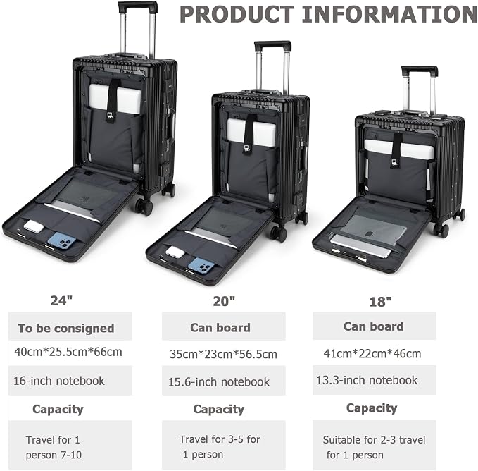 feilario 20in Aluminium Frame PC Hard Shell Spinner Wheels Luggage, Built-In - Image 4