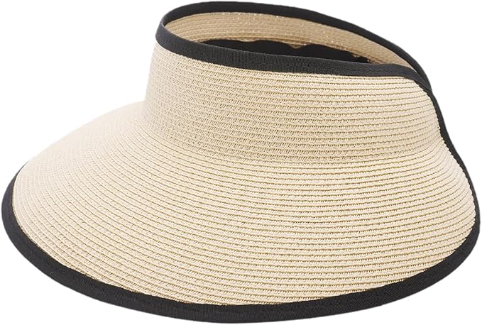 Joywant Womens Sun Visor Hats, Packable Wide Brim Ponytail Beach Hat Straw by Joywant