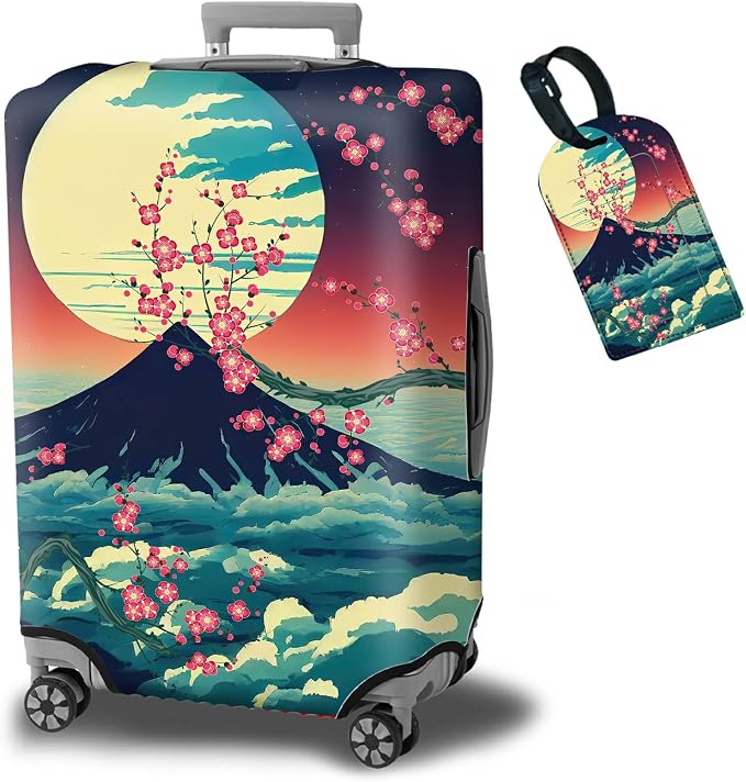 Luggage Cover Suitcase Protector + Luggage Tag, Landscapes Sakura Mount Fuji by BWEGRHE