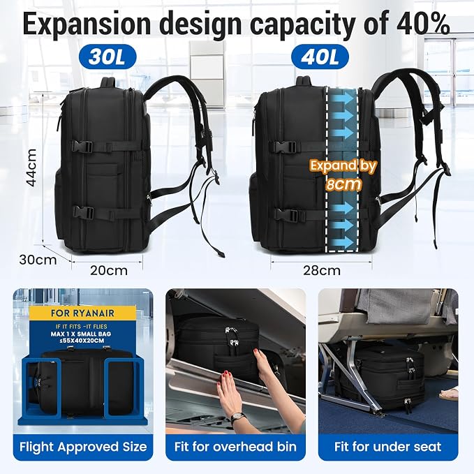 Expandable Travel Backpack Women Men, Carry On Backpack - Image 2