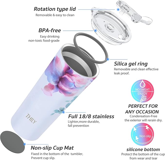 THILY Stainless Steel Vacuum Insulated Tumbler Travel Mug 26 oz Coffee Cup - Image 4