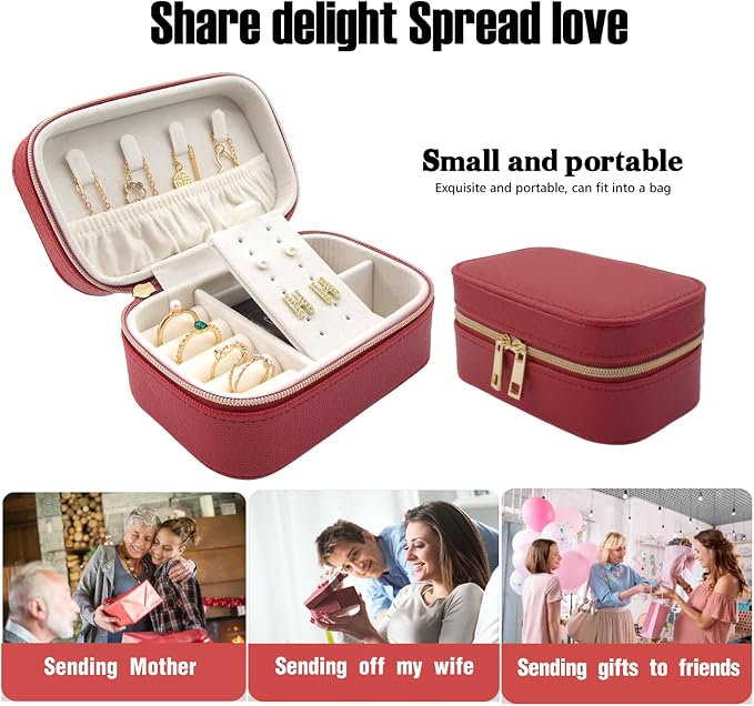Small Jewelry Travel Case For Womens Small Rectangle PU Leather Jewelry Box - Image 6