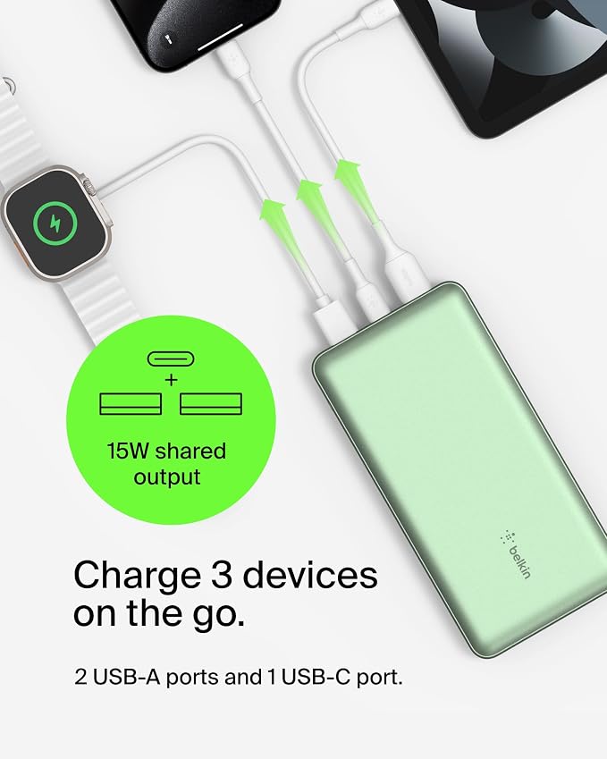 Belkin Portable Charger, USB-C Power Bank 20000 mAh w/ 2X USB-A Ports, 15W - Image 5
