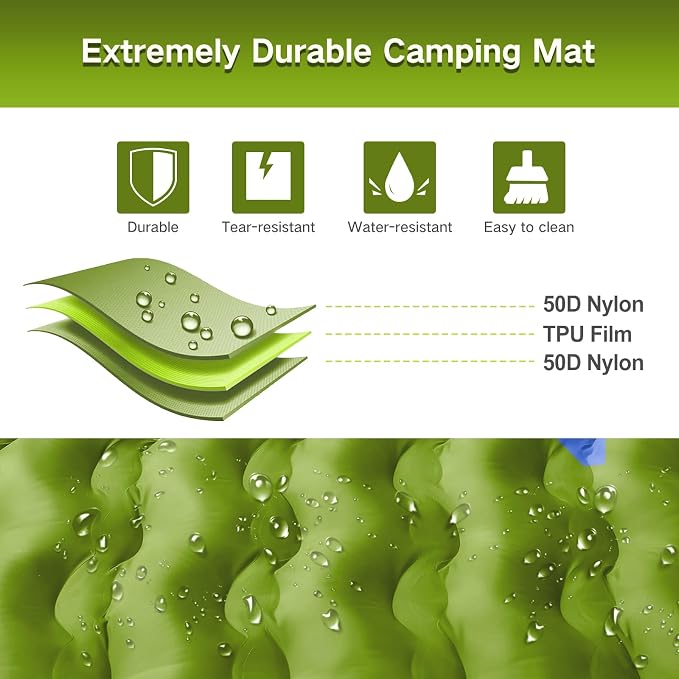 Double Sleeping Pad Camping, Self Inflating 6'' Extra-Thick 2 Person Pillow - Image 3