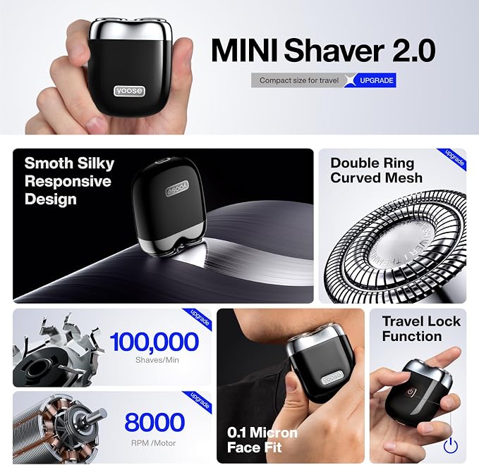 yoose Mini Electric Shaver, Alloy Portable Travel Shavers, Cordless Shaving - Image 3
