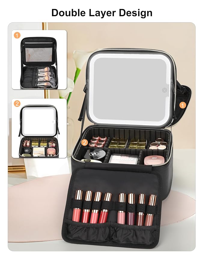 Relavel Makeup Bag with LED Mirror, Small Travel Makeup Case with Rechargeable - Image 6