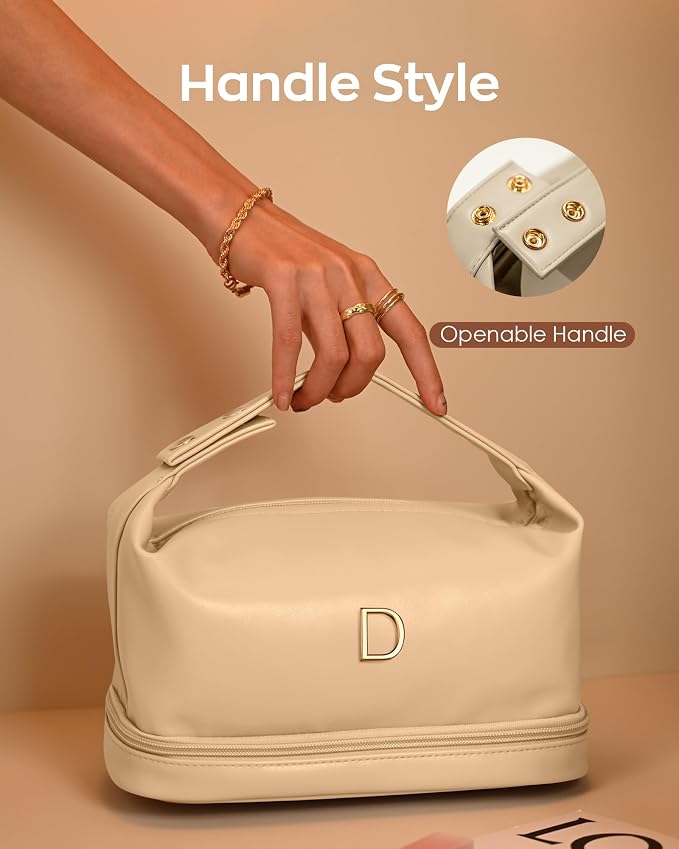 Gifts for Women, Initial Makeup Bag, Waterproof Double Layer Cosmetic Bag - Image 3