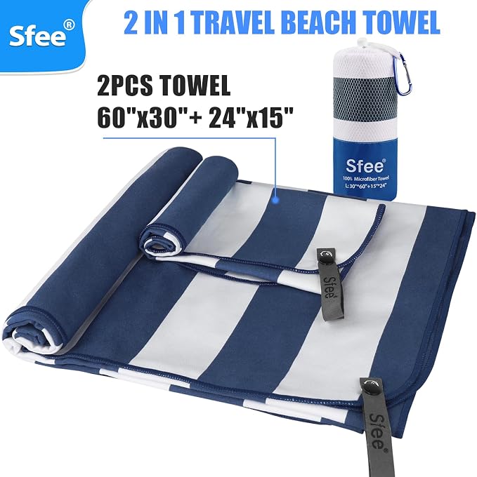 Sfee 2 in 1 Microfiber Beach Towel, Quick Dry Towel Camping Towel Travel Towel - Image 6