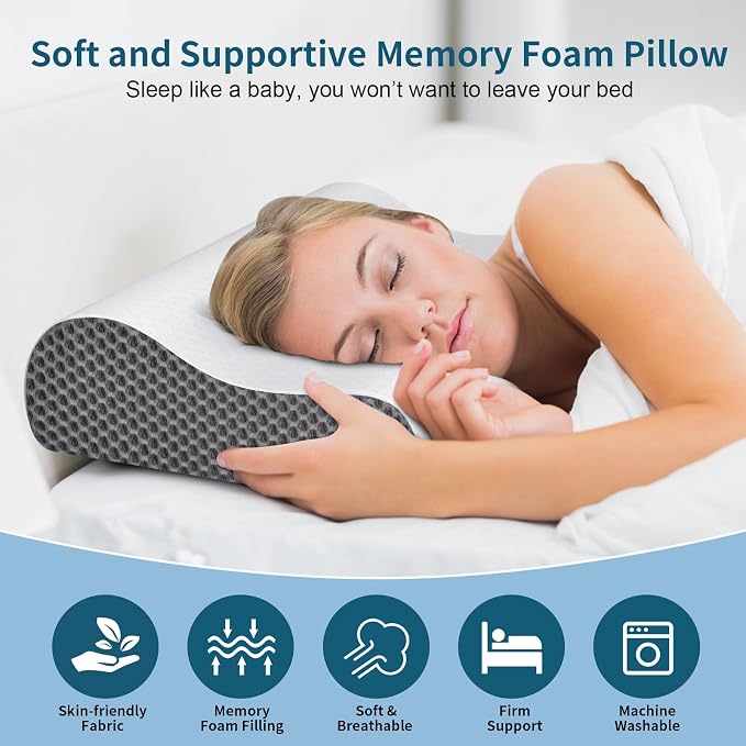 Cervical Neck Pillow for Pain Relief, Contour Memory Foam Pillows Ergonomic - Image 2