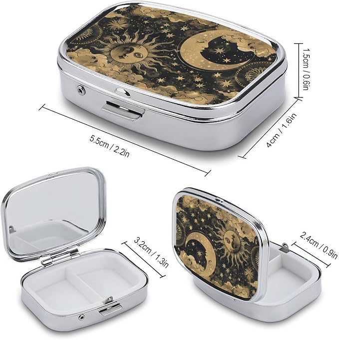 Metal 2 Compartment Pill Organizer Travel Friendly Portable Compact Pill Box - Image 3