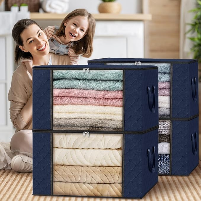 Fab totes 4 Pack Clothes Storage, Foldable Thick Fabric Blanket Storage Bags - Image 7