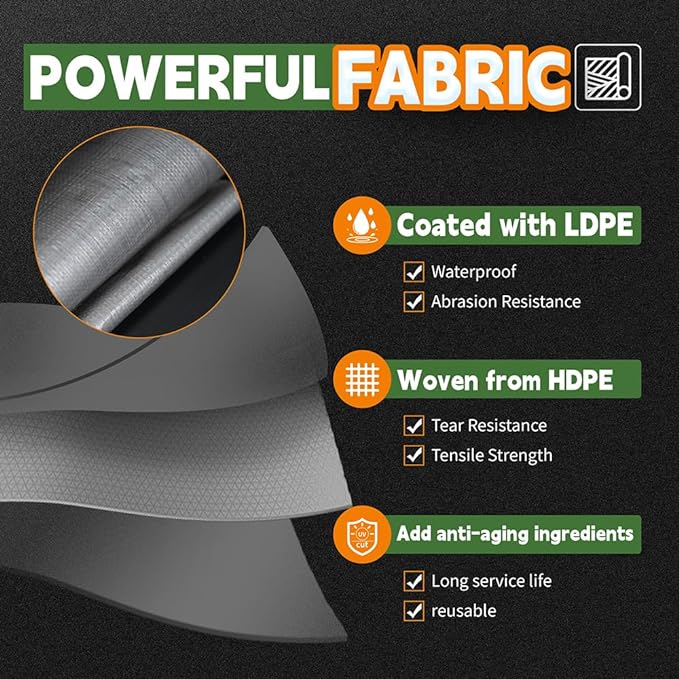 RAINDEWAY Tarps Heavy Duty Waterproof 10x10 Feet, 10Mil Multipurpose Poly Tarp - Image 3