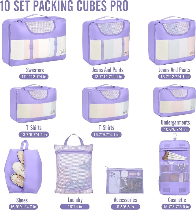 Veken 10 Set Packing Cubes for Travel Essential, Suitcase Organizer Bags in 4 - Image 2