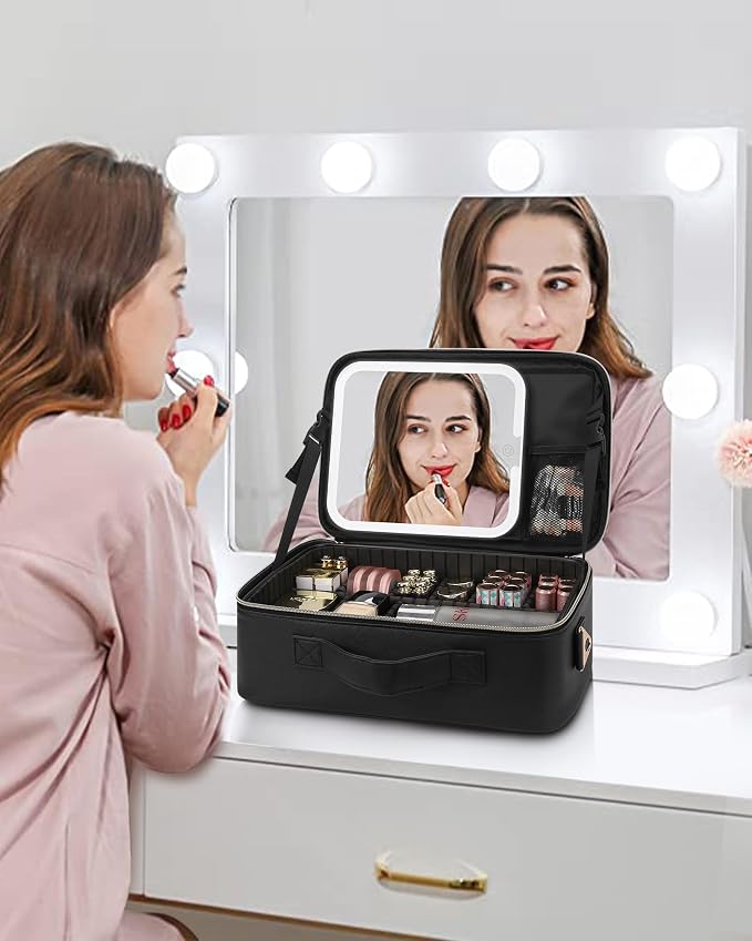Chomeiu Makeup Bag with LED Mirror, Travel Cosmetic Train Case - Image 8