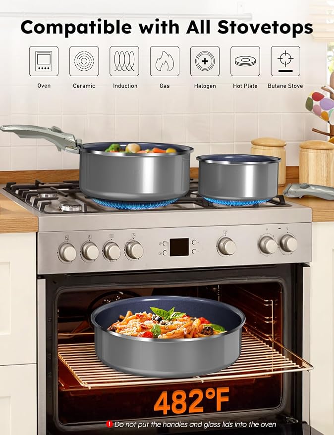 Pro DUXANO 12PC Nonstick Pots and Pans Set&Hybrid 3-Ply Stainless Steel Skillet - Image 9