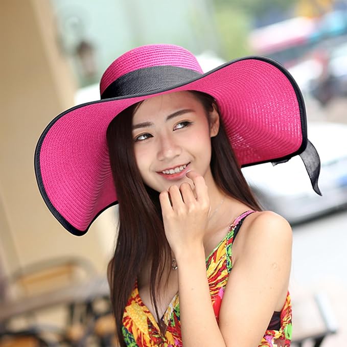 DRESHOW Beach Hats for Women Big Straw Wide Brim Summer Hat Floppy Foldable - Image 3