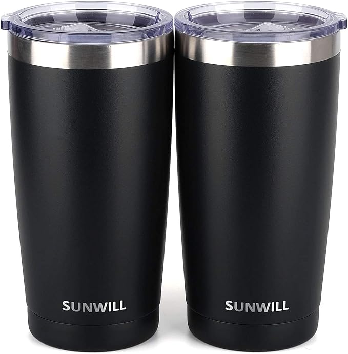 SUNWILL Travel Coffee Mug with Lid, 20 oz Tumbler Set of 2, Insulated Stainless by SUNWILL