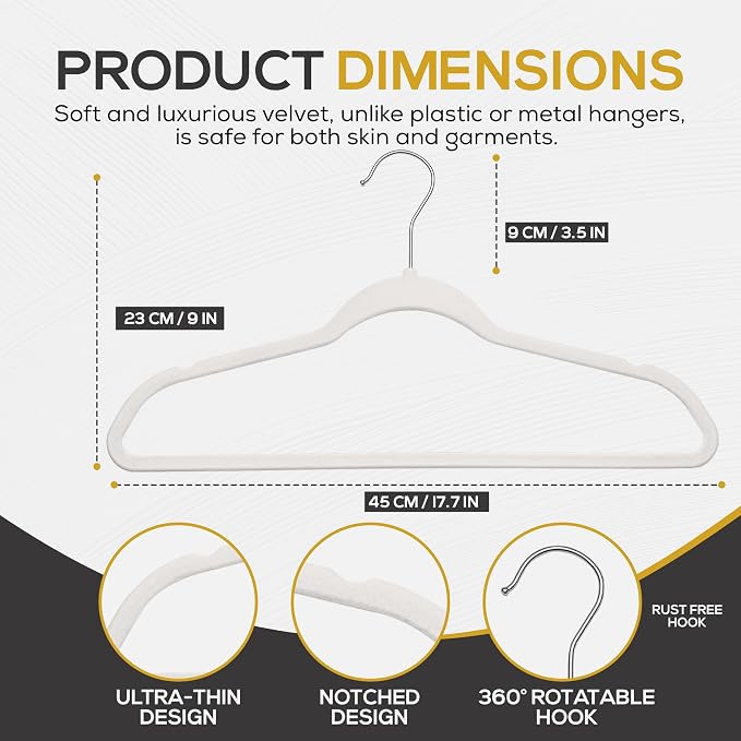 Premium Velvet Hangers 50 Pack Ultra Thin Non Slip Adult Felt Space Saving Slim - Image 2