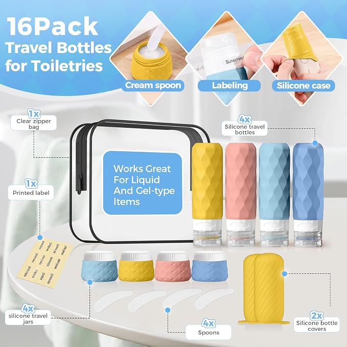 16Pack Travel Bottles for Toiletries, TSA Approved Travel Size Toiletries - Image 3