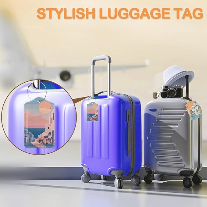 Vintage Sunset Light 3 PCS Luggage Tags, Sunset Seaside Town Leather Suitcase - Image 5