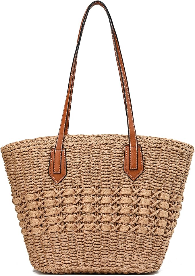 Straw Beach Bags for Women Woven Beach Tote Bag Casual Boho Large Shoulder by YAVCOOL