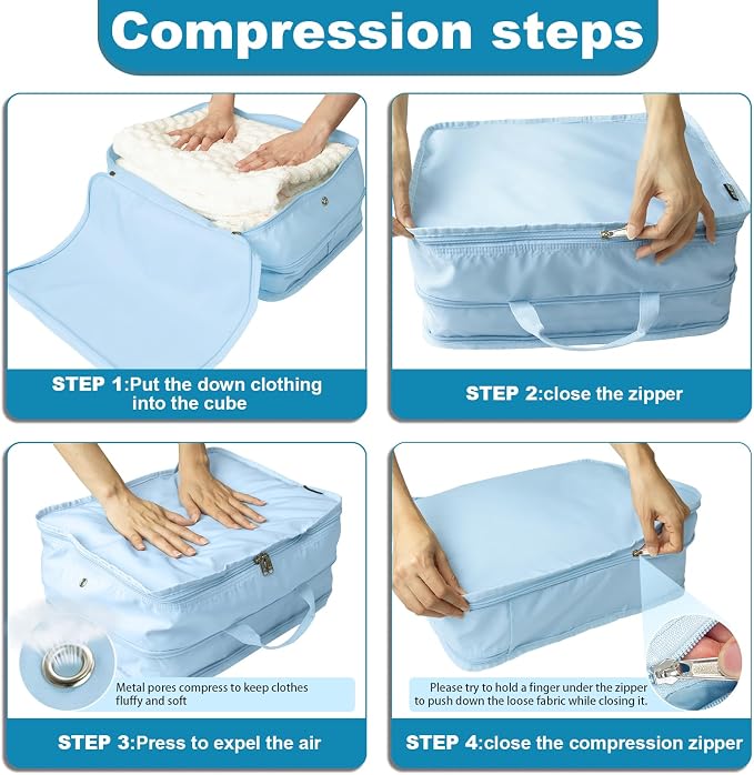 Compression Packing Cubes for Travel Essentials, 2 Pack Expandable Travel Cubes - Image 4