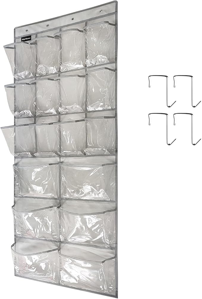 Extra Large Hanging Crystal Clear Over Door Shoe Organizer, Closet Shoe Rack by TidyMaster