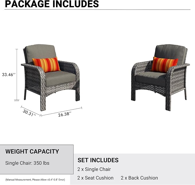 HOOOWOOO Patio Furniture Set, 2 Pieces Outdoor Wicker Chairs Set, All Weather - Image 6