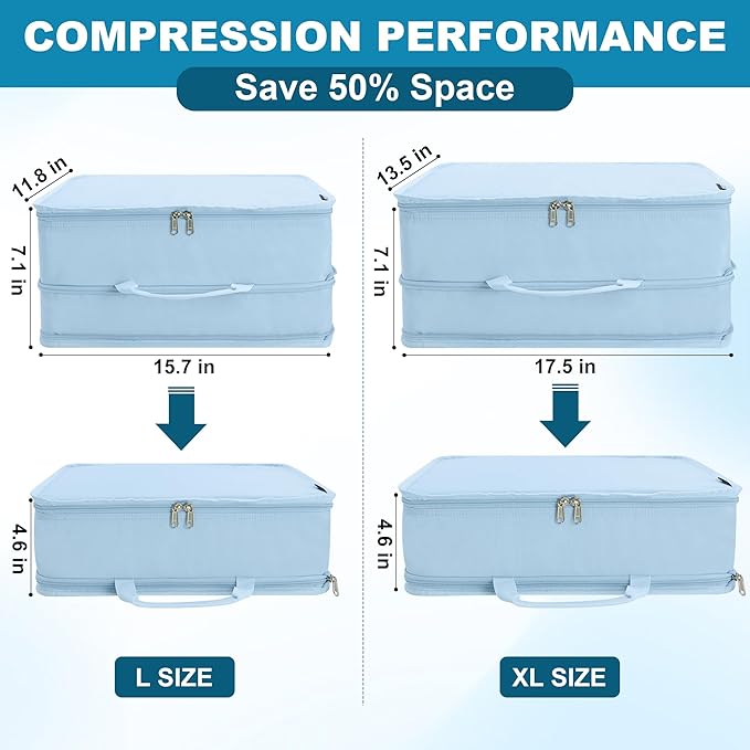 Compression Packing Cubes for Travel Essentials, 2 Pack Expandable Travel Cubes - Image 2
