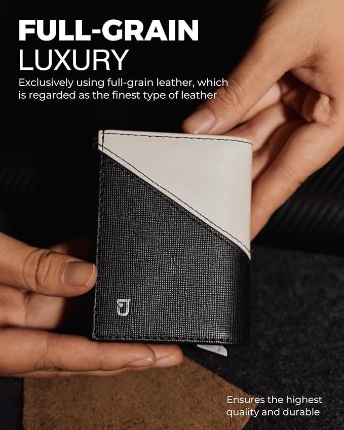 Jenoss Smart Wallet For Men: Full Grain Leather, Handcrafted, Slide Metal Pop - Image 2