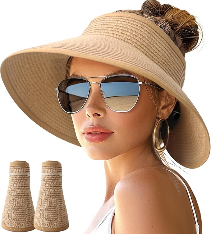 NPJY Sun Hats for Women Wide Brim Roll-Up Beach Ponytail Hat Packable Foldable by Unknown