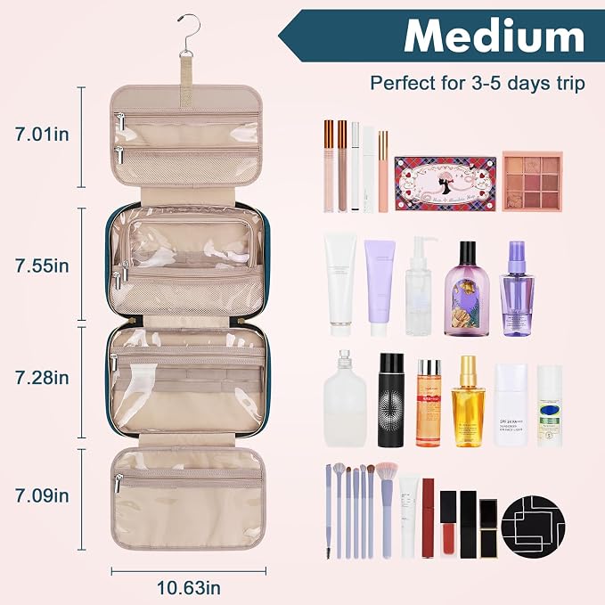 Wedama Toiletry Bag for Women, Medium Cosmetic Travel Bag, Hanging Toiletry Bag - Image 2