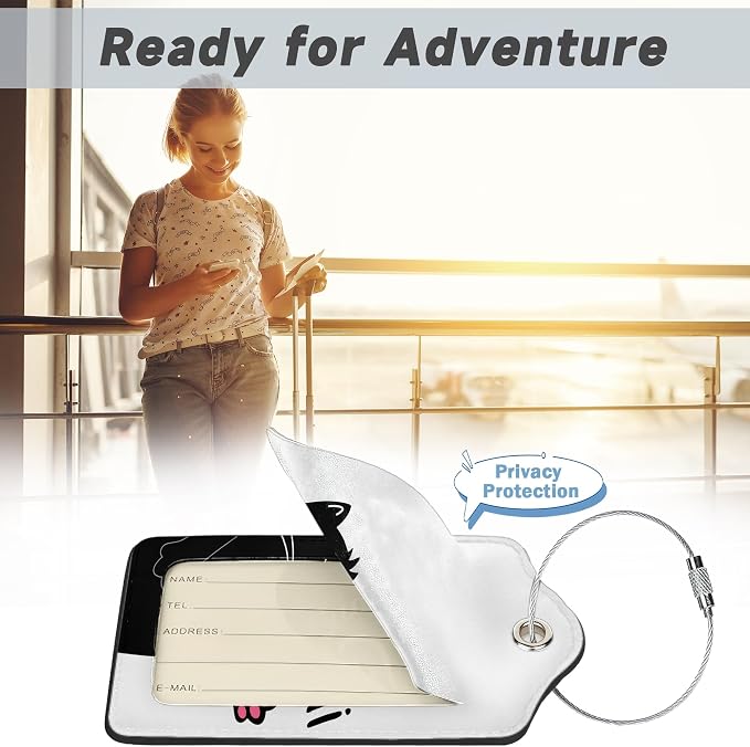 2 Pack Luggage Tag for Suitcase, Funny Black Cat Leather Bag Tags Identifiers - Image 5
