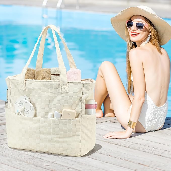 LEDAOU Large Beach Tote Bag Women Waterproof Sandproof Zipper Beach Tote Bag - Image 8