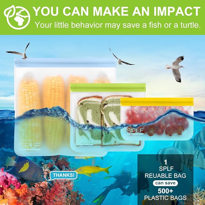 SPLF 12 Pack Dishwasher Safe Reusable Bags Silicone, Leakproof Reusable Freezer - Image 7