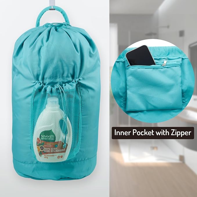 Backpack Laundry Bag with Straps and Detergent Holder, Clothes Laundry Backpack - Image 4