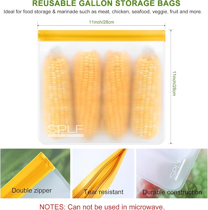 SPLF 6 Pack Reusable Gallon Freezer Bags Dishwasher Safe, BPA Free 1 gallon - Image 3