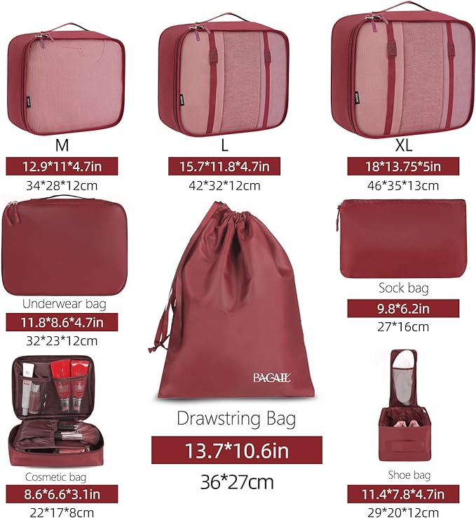 BAGAIL 8 Set Packing Cubes Luggage Packing Organizers - Image 2