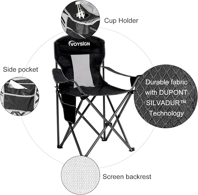 Mesh Folding Camping Chairs for Adults, Oversized Portable Outdoor Chairs - Image 4