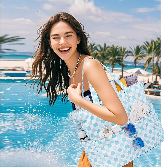 LEDAOU Large Beach Tote Bag Women Waterproof Sandproof Zipper Beach Tote Bag - Image 4