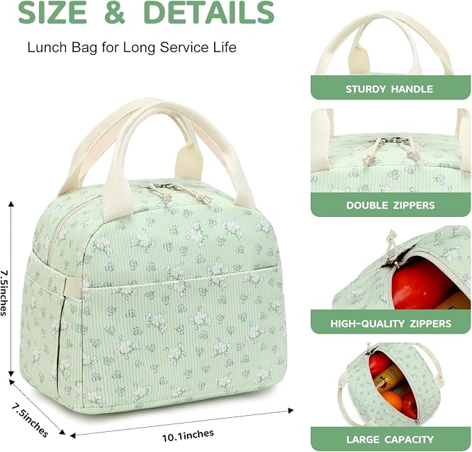 Bluboon Lunch Bag for Women Men Cute Corduroy Lunch Tote Bags Reusable - Image 4