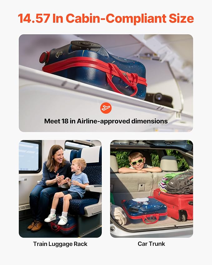VEVOR Ride-on Luggage, 26 L Capacity, 18 Inches Tow Along Toddler Carry on - Image 5