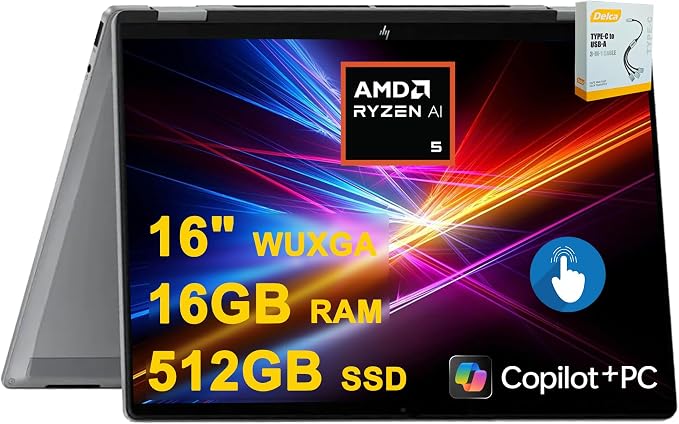 HP OmniBook X Flip Copilot+ AI PC 2-in-1 Laptop | 16" WUXGA Touch | AMD 6-core by HP